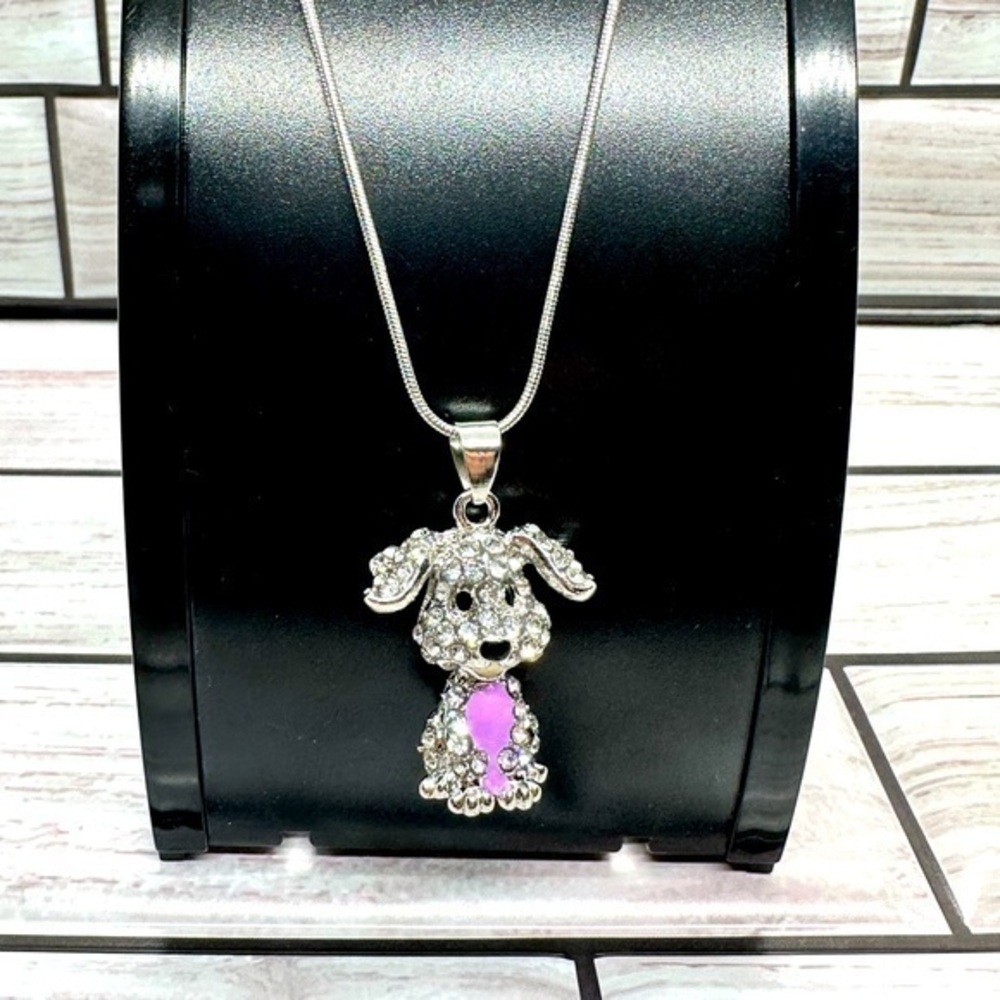 Rhinestone puppy necklace 🦕